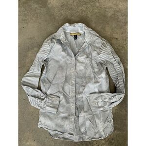 Prince & Fox Blue Striped Blouse Top White Buttondown XS